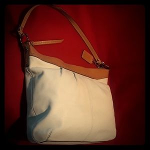 COACH ALL LEATHER SHOLDER IVORY/BROWN PURSE